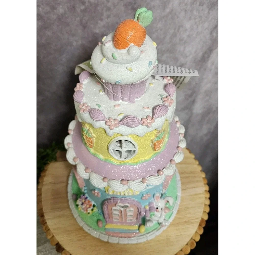 Easter Cake Cupcake Gingerbread House Bunny Carrot LIGHT UP Tabletop Decor 10.5